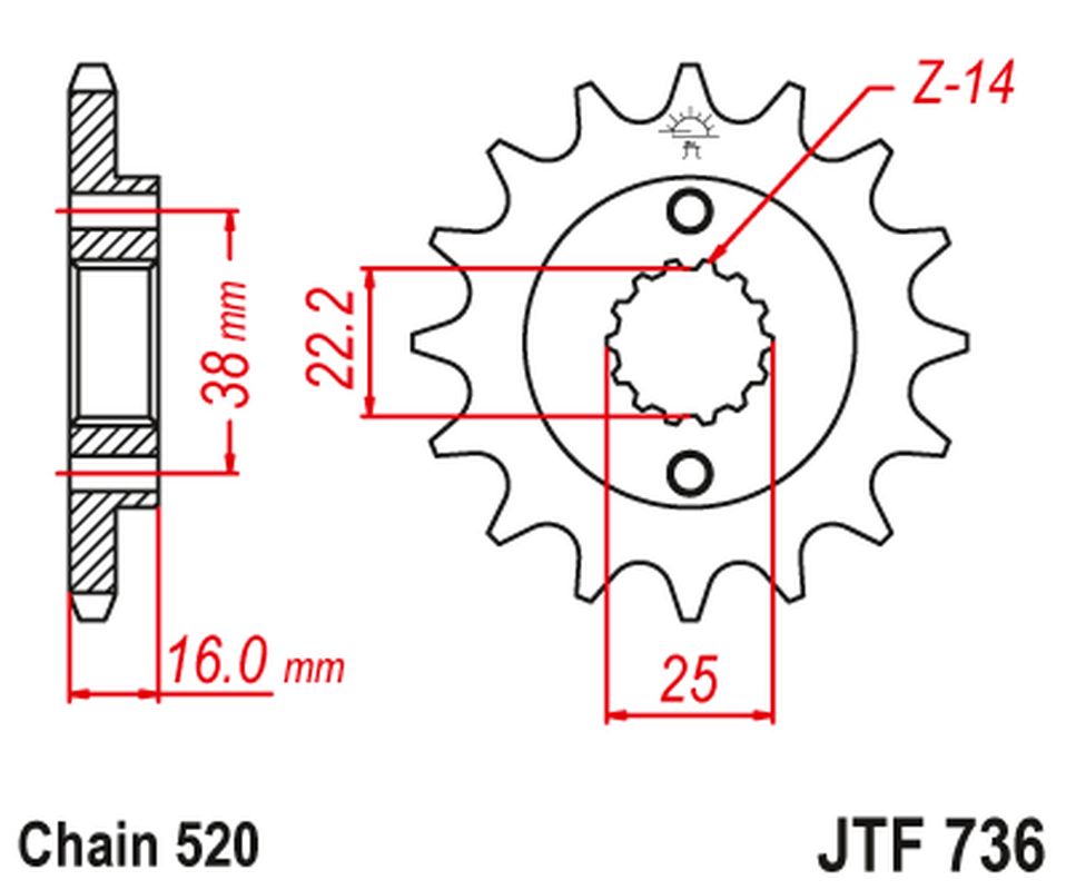 Front Sprocket 490 16 DUCATI MONSTER 600/750/900 (49016JT) (Chain. 520)