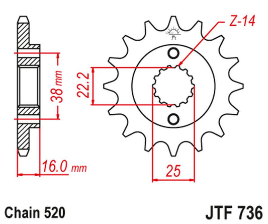Front Sprocket 490 16 DUCATI MONSTER 600/750/900 (49016JT) (Chain. 520)