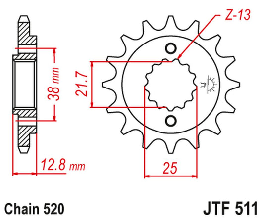 Front Sprocket 511 14 KAWASAKI KLR 650 '90-'14 (51114JT) (Chain. 520)