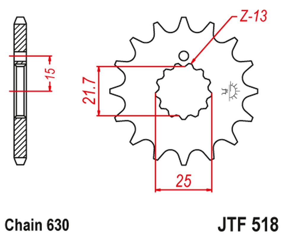 Front Sprocket 518 16 KAWASAKI Z 650 /750 '79-'83 (51816JT) (Chain. 630) (+1)