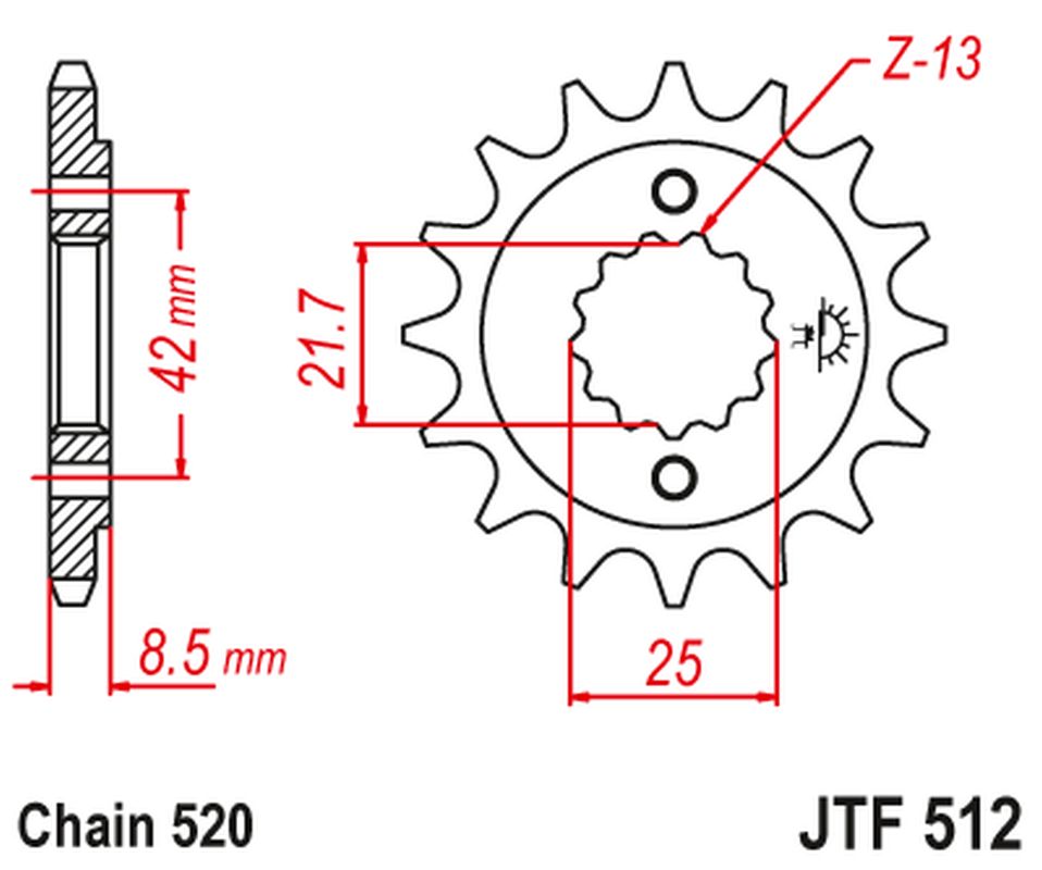 Front Sprocket 525 13 KAWASAKI ZXR 400, KLE 500 '91-'96 (-1), GPZ 500S (-1) (52513JT) (Chain. 520)