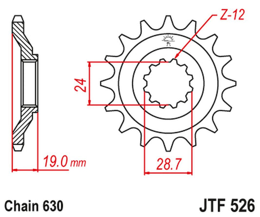 Front Sprocket 527M 15 KAWASAKI GPZ 1000 A1-A3 '86-89' (527M15JT) (Chain. 630)