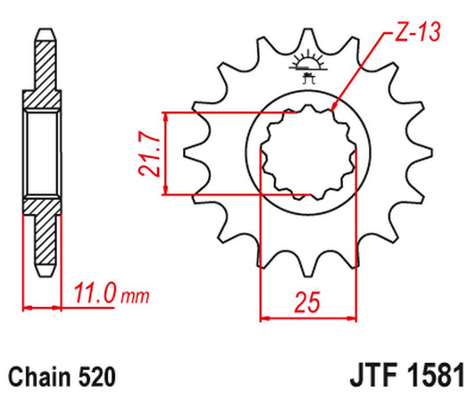 Front Sprocket 566M 13 YAMAHA YZF R6 '99-20', FZ6 '04-09' (566M13JT) (Chain. 520) CONVERSION