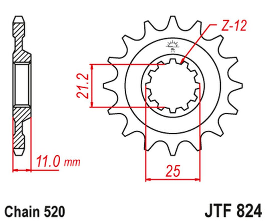 Front Sprocket 727 12 HUSQVARNA CR/WR/TC/TE 610/510/410/310/300/250/125 (72712JT) (Chain. 520)