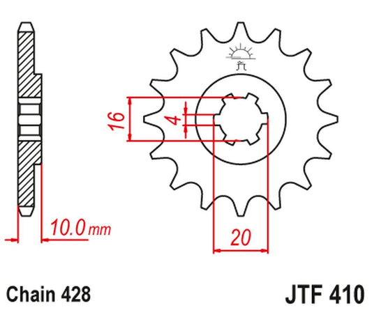 Front Sprocket 799 16 SUZUKI GZ 125 '98-'11 (-1), GN 125, VL 125 INTRUDER (79916JT) (Chain. 428)
