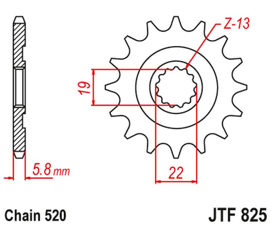 Front Sprocket 825 13 HUSQVARNA TC/TE/TXC 310/250 '09-13' (82513JT) (Chain. 520)