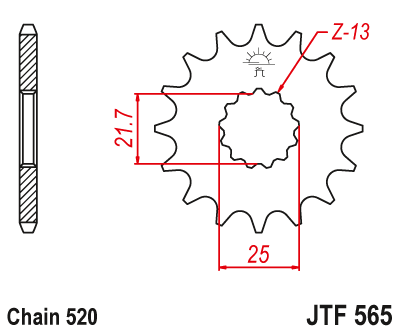 Front Sprocket Z Rubber 565 14 YAMAHA YZF/WRF 450/426/400, CF MOTO 650 GT/NK '21-'23, 400 '19-, YFZ 450 '04-'13 (56514JTS) (Chain. 520)