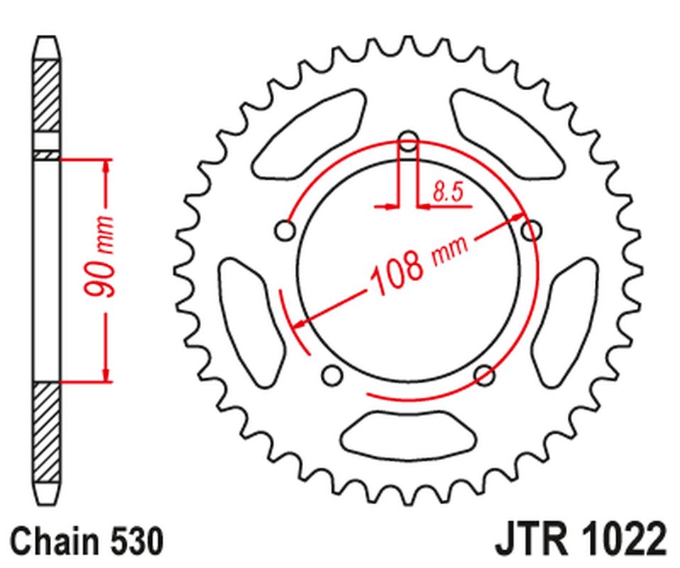 Rear Sprocket 1022 40 DUCATI 500 DESMO/ SL '79-84' 750 F1 '85-88' 900 S2 '83-85' CAGIVA 350/650 ALAZZURRA SPORTS '85-88' (102240JT) (Chain. 530)