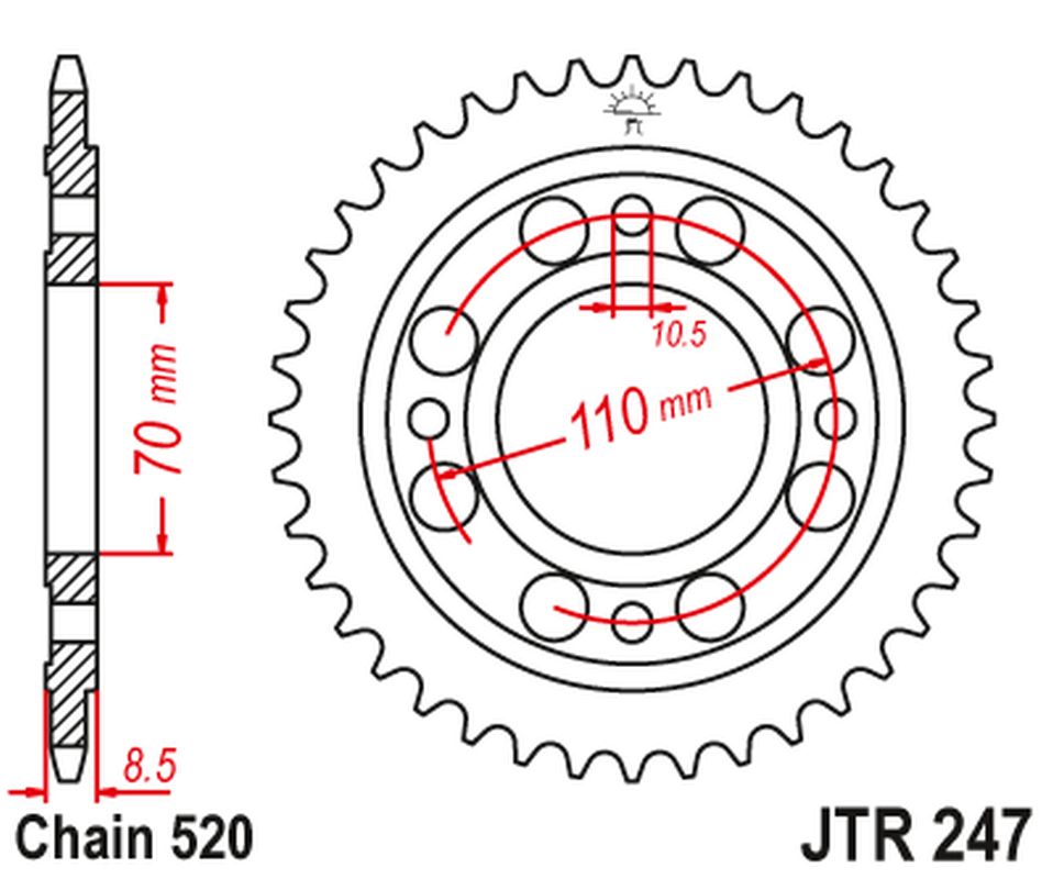 Rear Sprocket 247 41 HONDA CB/CBX 250 '78-84', CB 400 N/T '81-83' (24741JT) (Chain.520)