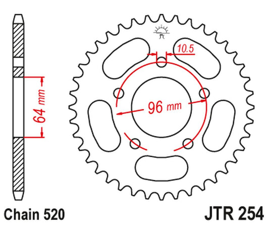 Rear Sprocket 254 43 HONDA CBF 250 '04-'07 (25443JT) (Chain. 520)