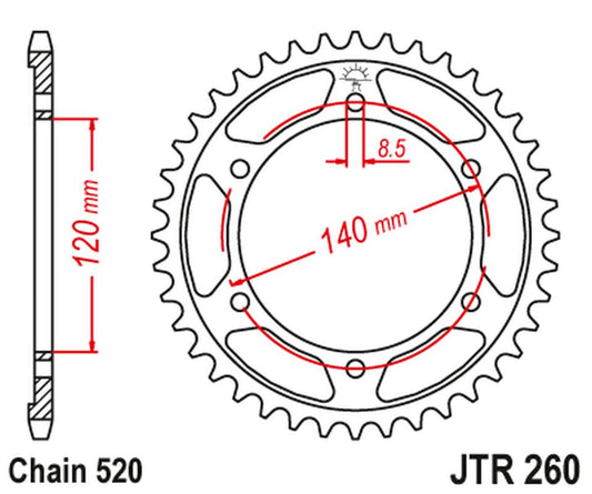 Rear Sprocket 260 40 HONDA XL250 R '84-87' (ND11) (26040JT) (Chain.520) (+2)