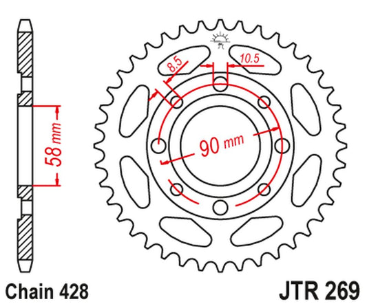 Rear Sprocket 269 40 HONDA CG 125 '02-'05, CM 125 '82-'97, CB 125T '82-'88, DAELIM VC 125 '96-'99 (26940JT) (Chain. 428)