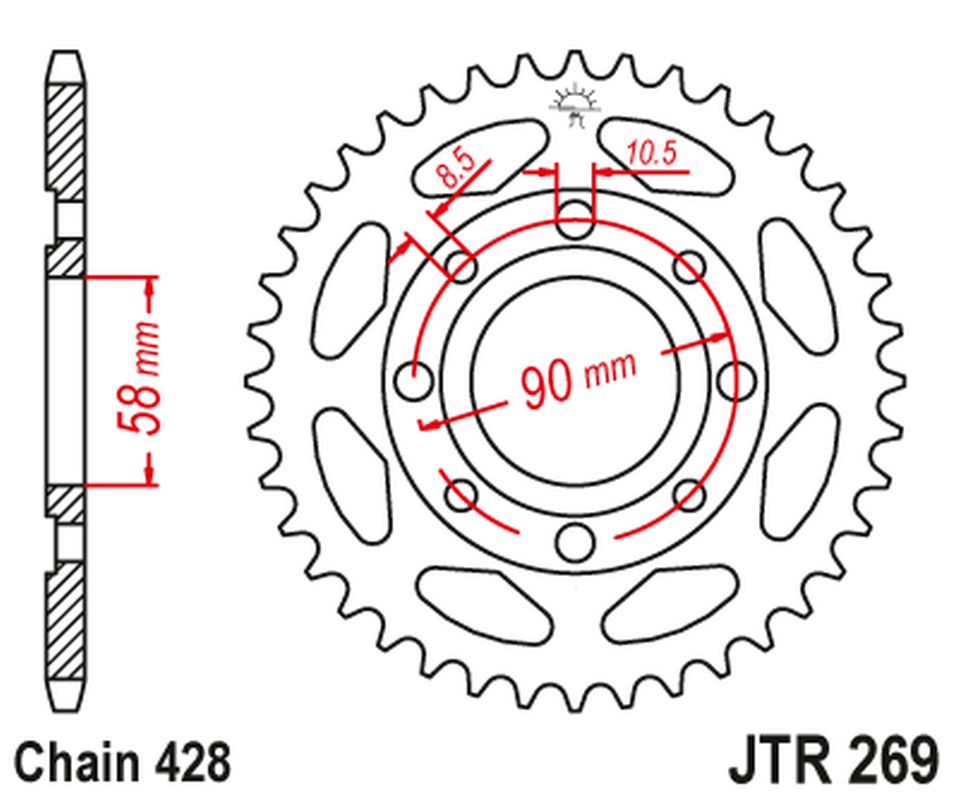 Rear Sprocket 269 50 HONDA CG 125 '02-'05, CM 125 '82-'97, CB 125T '82-'88, DAELIM VC 125 '96-'99 (26950JT) (Chain. 428)