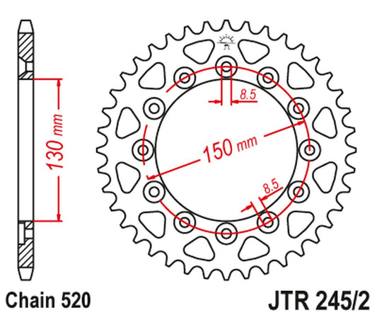 Rear Sprocket 270 39 YAMAHA WR 250R '08-'20 (27039JT) (JTR245/2.40) (Chain. 520)