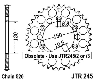 Rear Sprocket 270 44 HONDA XL 250 R '82-'83 (MD03) (27044JT) (Chain. 520)
