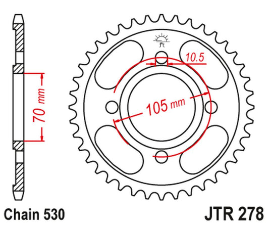 Rear Sprocket 278 36 HONDA CB 250 '73-77',CJ 250 '76-79', CB 360/400 '75-79' (27836JT) (Chain.530)