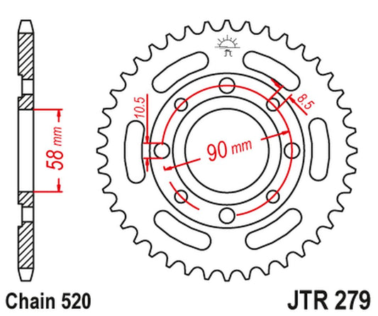 Rear Sprocket 279 30 HONDA CB 250 TWO FIFTY, NIGHTHAWK '92-'02, CMX250 REBEL (27931JT) (Chain. 520)