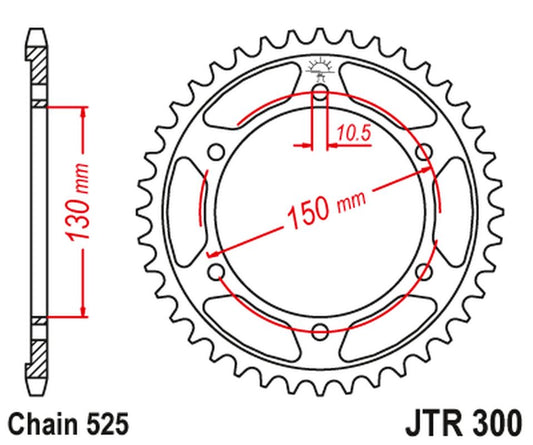 Rear Sprocket 300 48 HONDA XL600V TRANSALP '87-'99, XL700V '08-'13 (30048JTZBK) (Chain. 525) COLOR BLACK