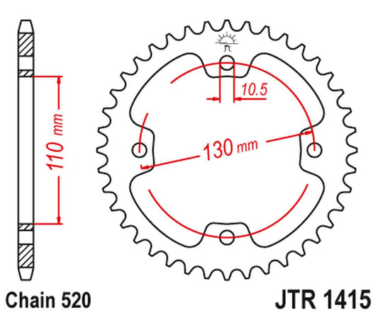 Rear Sprocket 4303 42 KAWASAKI KSF 450 (KFX 450) '08-14' (ATV) (430342JT) (chain.520)