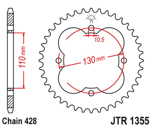 Rear Sprocket 4355 48 HONDA TRX 90 '93-19', TRX 125 '87-88' (435548JT) (Chain.428)
