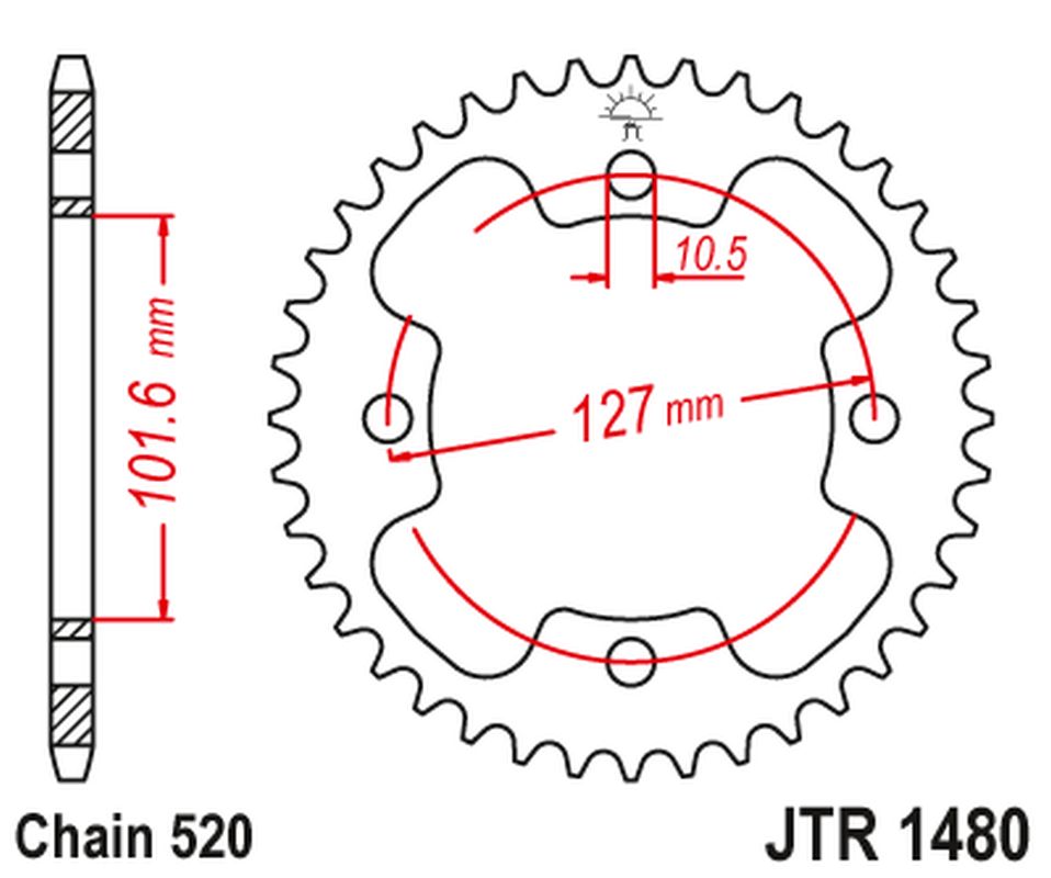 Rear Sprocket 4480 37 POLARIS 525 OUTLAW '08-10', 500 PREDATOR '03-07', 450 OUTLAW '08-10' (448037JT) (Chain.520)