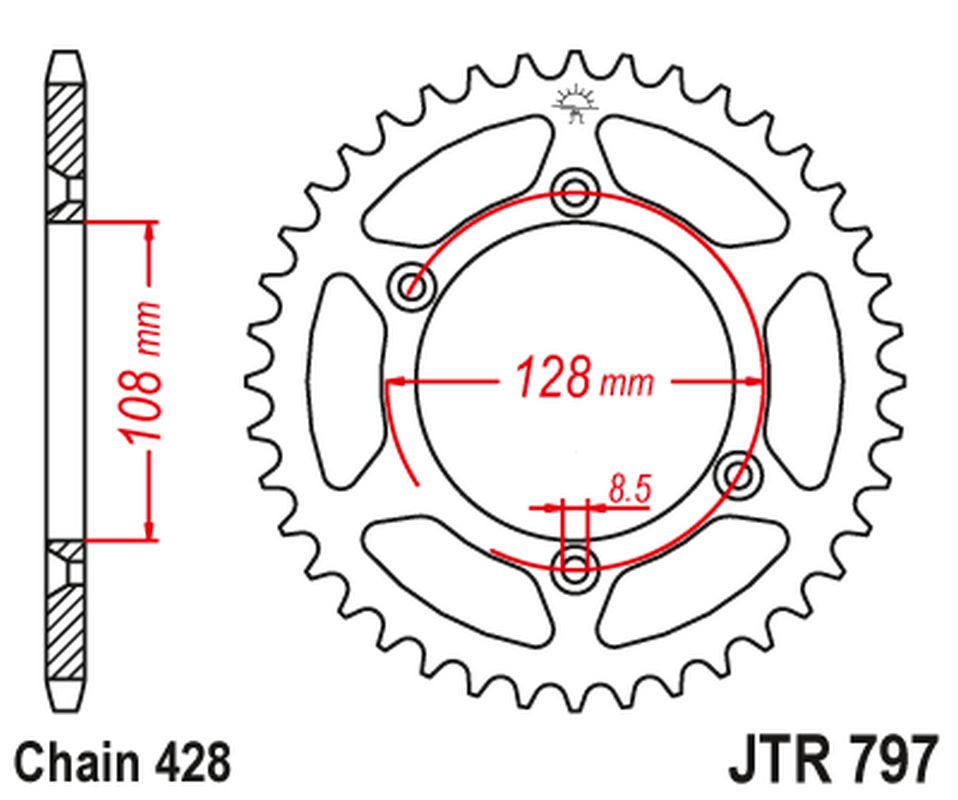 Rear Sprocket 4488 51 KAWASAKI KLX 125 '03-06, SUZUKI DR-Z 125 '03-20 (448851JT) (Chain. 428)