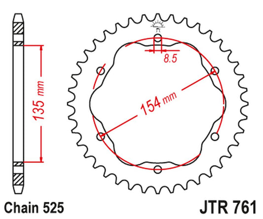 Rear Sprocket 4522 39 DUCATI MONSTER 1200/S '14-20, PANIGALE 1103 '18, PANIGALE 1199/1299 '12-19, DIAVEL 1198 '11-18 (ADAPTER NEEDED JTA760B OR JTA770B) (452239JT) (Chain. 525)