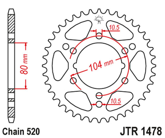 Rear Sprocket 4578 34 POLARIS 250 CYCLONE/TRAIL BLAZER (457834JT) (CAN BE USED INSTEAD OF 478 36 JTR478.34) (Chain. 520)