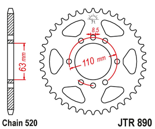 Rear Sprocket 4675 44 KTM 125/200 DUKE '14-'22, 390 DUKE/RC '13-'23 (JTR890.44) (Chain. 520) COLOR BLACK