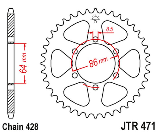 Rear Sprocket 471 45 KAWASAKI KE 125 '76-87', KE 175 '76-78' (47145JT) (Chain.428)