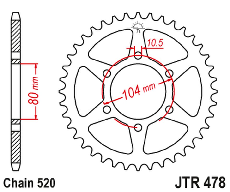 Rear Sprocket 478 38 KAWASAKI ZX6R (05-17), Z750 (47838JT) (Chain. 520)