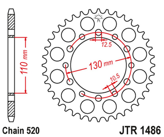 Rear Sprocket 504 44 HONDA TRX 200 '90-97', KAWASAKI EL 250 '88-03' (50444JT) (Chain.520)