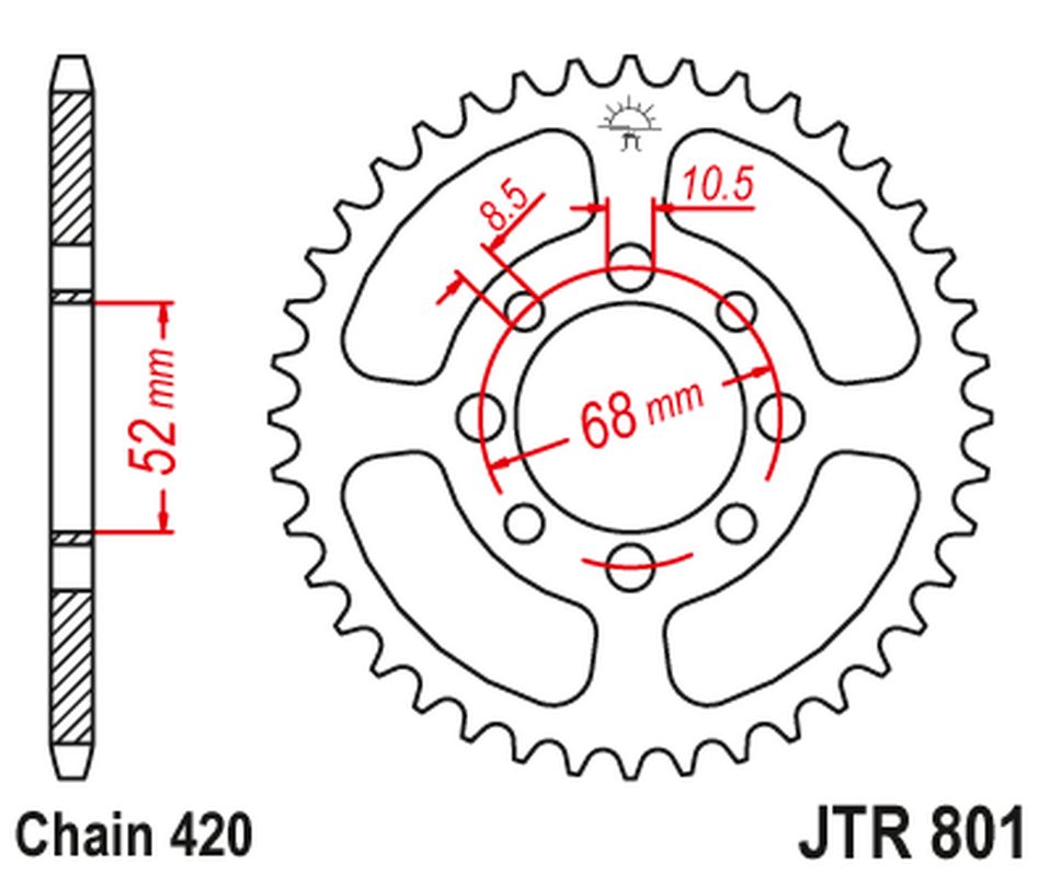 Rear Sprocket 801 37 SUZUKI AP/AC/RV 50, RM 50 '81-82, KAWASAKI JOY 125 '08-10, KLX 110 '10-20, KZE 115 '13-15, MAX 100, AE/AR 80 '81-82 (80137JT) (Chain. 420)