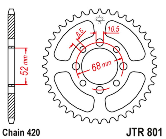 Rear Sprocket 801 54 SUZUKI ZR 50 '82-, APX 50 '84-89, TS 50 '79-83, TSX 50 '92-96, KAWASAKI AE 50 '82-83, AR 50 '91-98 (80154JT) (Chain. 420)
