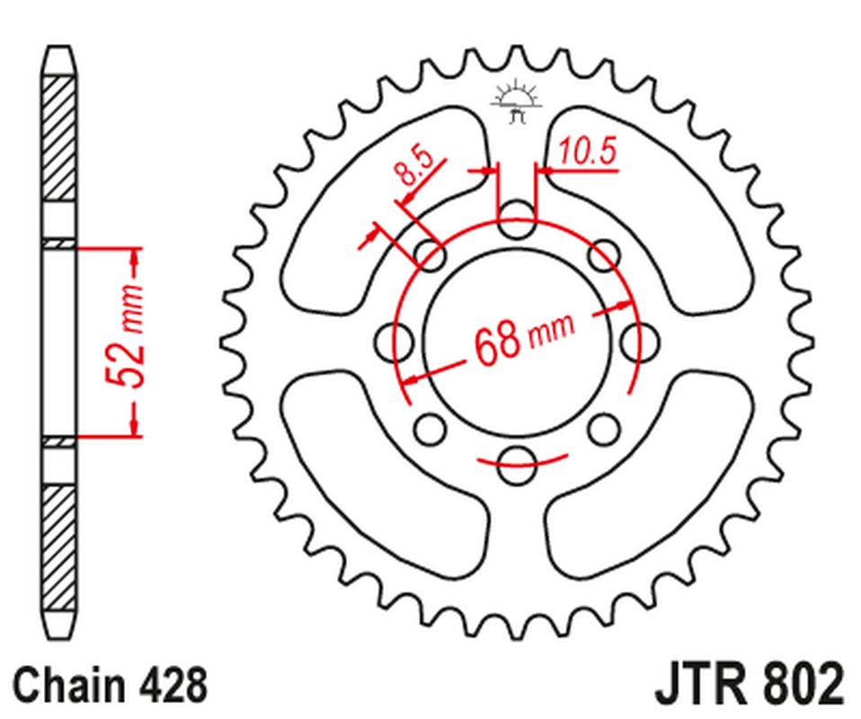 Rear Sprocket 802 38 SUZUKI TS 80 '81-82, DS 80 '78-79, GT 80 '81-82, KAWASAKI KE 100 '08-01, KH 100 '78-81 (80238JT) (Chain. 428)