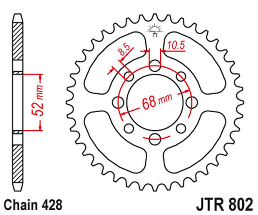 Rear Sprocket 802 50 SUZUKI TS 90 '72, GT 100 '76, RM 80 '80-81, RV 90 '73-77, KAWASAKI KZR 100, KE 100 '80, (80250JT) (Chain. 428)