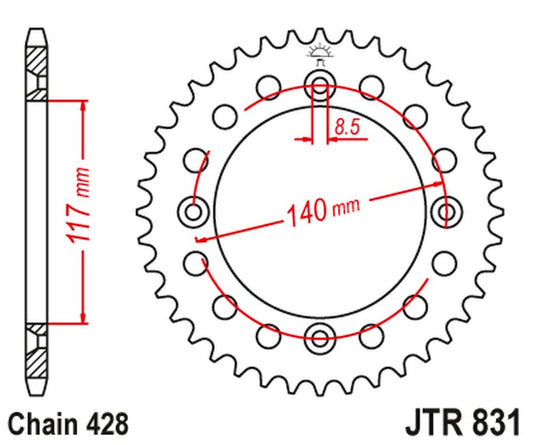 Rear Sprocket 831 46 YAMAHA YZ 80L/S '84, '86-92 (83146JT) (Chain. 428)