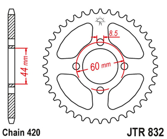 Rear Sprocket 832 46 YAMAHA TY 50M '78-81, RX 50 '83-84 (83246JT) (Chain. 420)