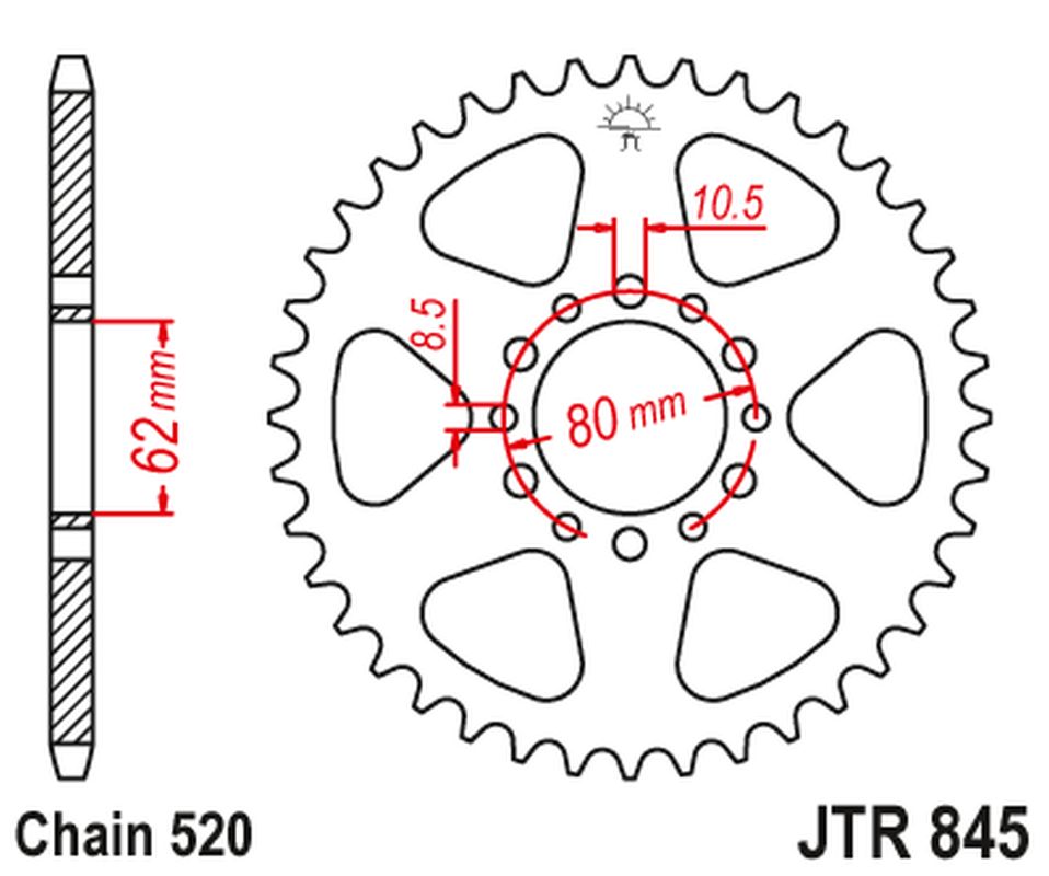 Rear Sprocket 845 43 YAMAHA YZ 100 '78-79, SRX 250 '87, (84543JT) (Chain. 520)