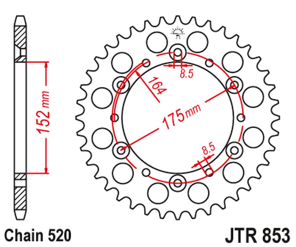 Rear Sprocket 856 45 YAMAHA TT 250R '95-04, TT 600R '98-03, IT 175/200/465/490 '80-86, (85645JT) (Chain. 520)
