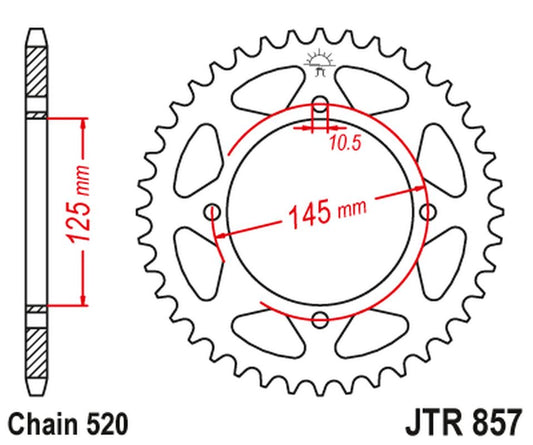 Rear Sprocket 857 47 YAMAHA TT 600R '04, XV 125 VIRAGO '97-01, XVS 125 DRAG STAR '00-04 (85747JT) (Chain. 520) COLOR BLACK