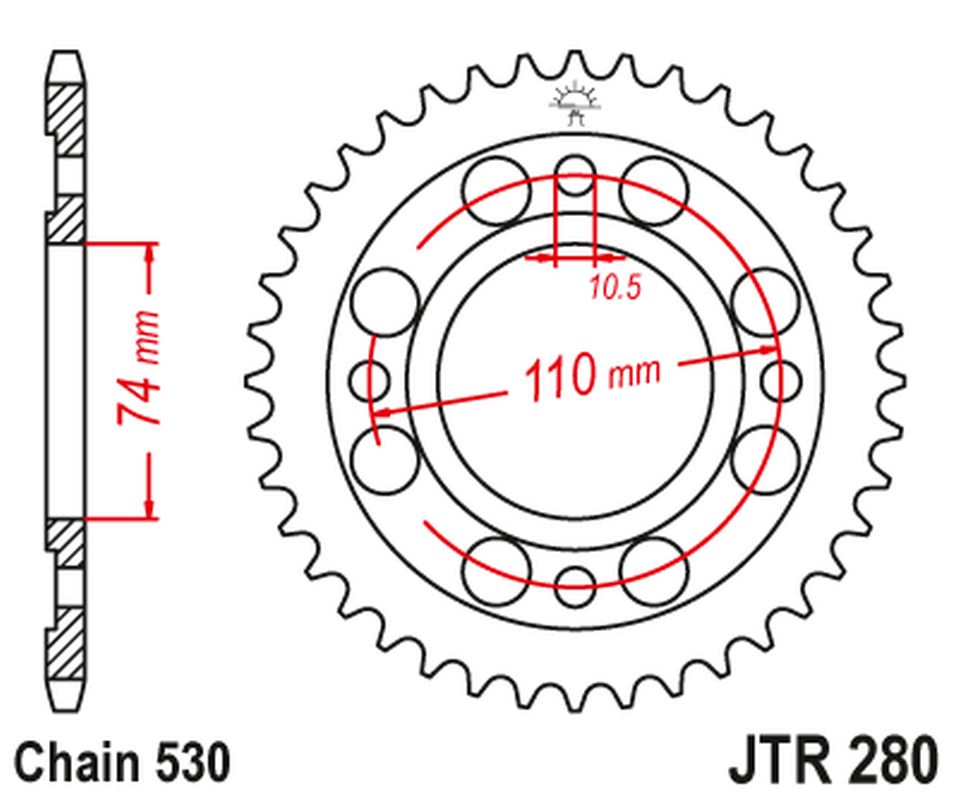 Rear Sprocket HONDA CB 500 T '75-77' (28033JT) (Chain.520)