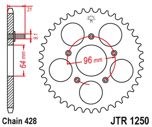 Rear Sprocket JTR1250 48 HONDA NX 125 '89-90' (JTR1250.48)*(chain428)