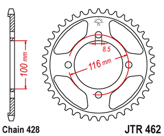 Rear Sprocket JTR462 51 KAWASAKI KX 80 '86-99', KX 85 '01-20', KX 100 '86-21' (46251JT) (Chain.428) CONVERSION