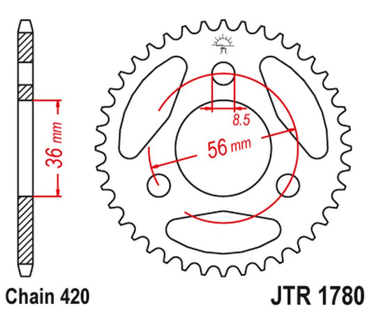 Rear Sprocket KAWASAKI KDX 50 '03-06', SUZUKI JR 50 '85-06' (Chain.420)