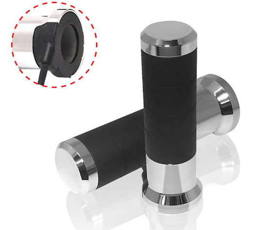 HEATED GRIPS WITH LCD CONTROLLER (22MM/25MM 7/8-1") LENGTH 120MM - 5 HEAT LEVELS (EL) COLOR CHROME 