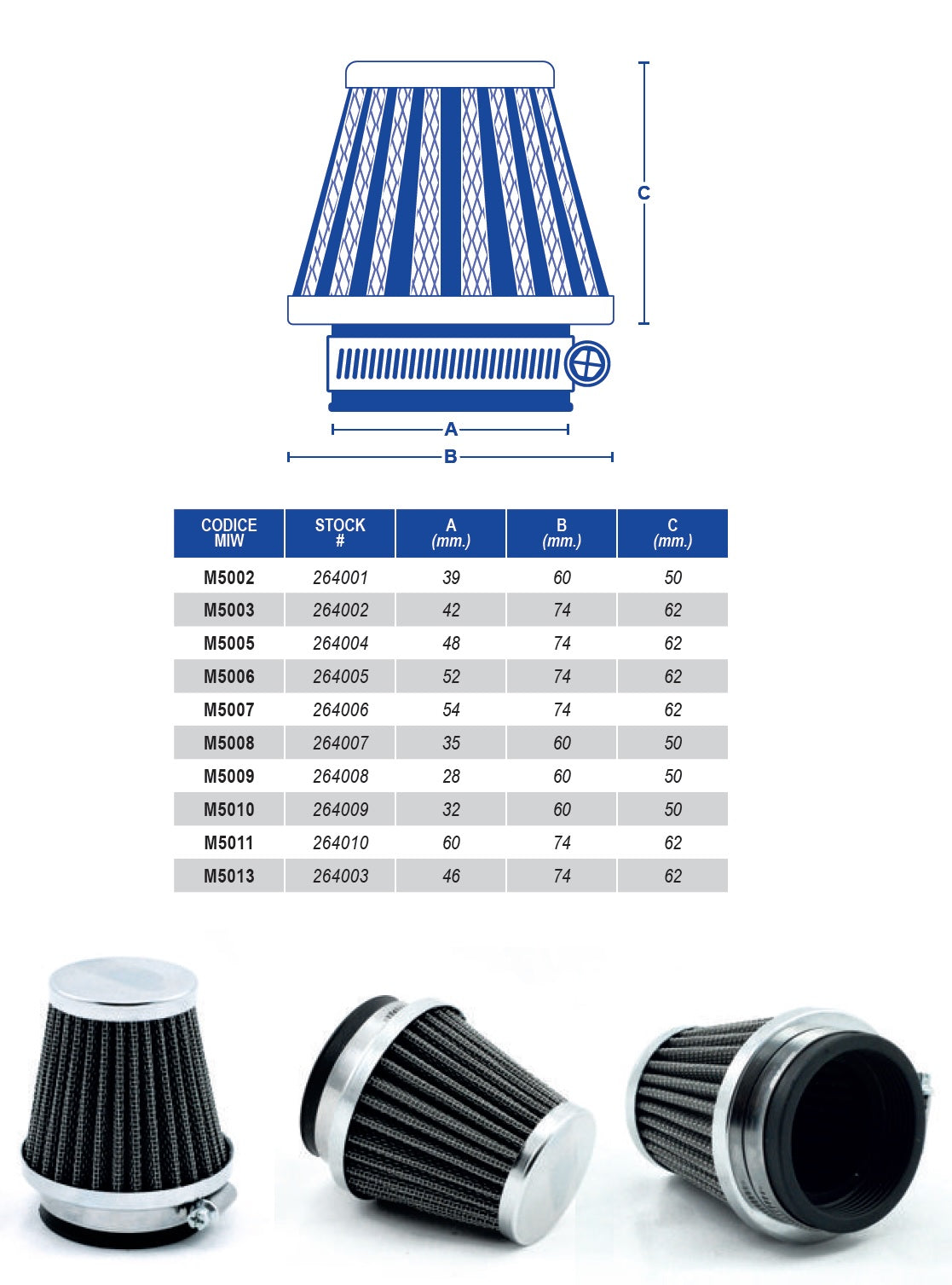 AIR FILTER CONICAL CHROME (54X74X62MM) 