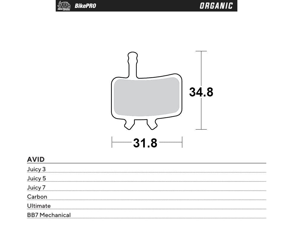 BIKE PRO BICYCLE BRAKE PADS ORGANIC FITS AVID JUICY 3/5/7, BB7 MECHANICAL, ULTIMATE, CARBON