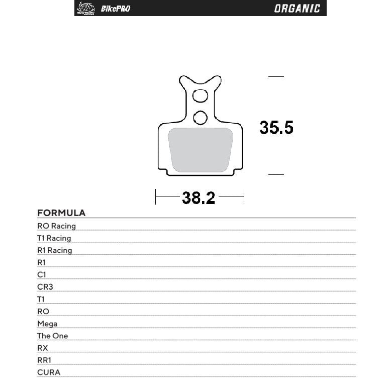 BIKE PRO BICYCLE BRAKE PADS ORGANIC FITS RO, FORMULA R1 RACING, CURA, T1, THE ONE, C1, RX, R1, RR1, CR3, T1 RACING, ORO, MEGA