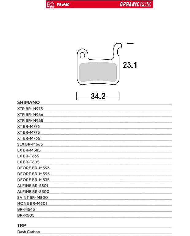BIKE PRO BICYCLE BRAKE PADS ORGANIC PRO FITS SHIMANO DEORE BR-M596/595/535, SLX BR-M665, SAINT BR-M800, XT BR-M776/775/765, XTR BR-M975/966/965